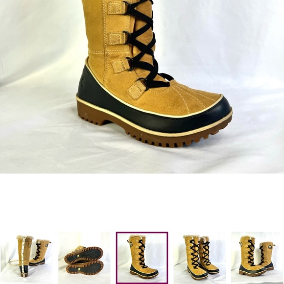 SOREL TIVOLI HIGH WATERPROOF TAN LEATHER BOOTS TALL WINTER LACE UP BOOT FAUX FUR - Picture 1 of 7